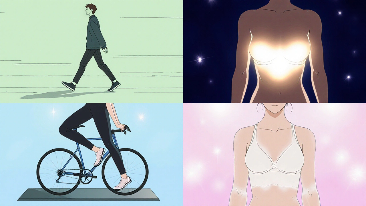 Serie de ejercicios anti‑hinchazón mostrados en estilo anime.