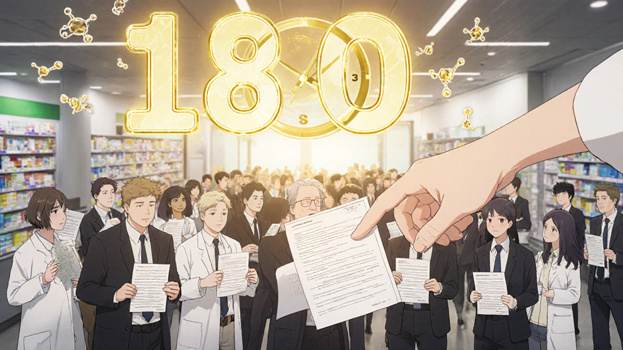 Equipos compiten por ser el primero en presentar una solicitud ANDA en la FDA al amanecer, con un reloj de 180 días brillando.