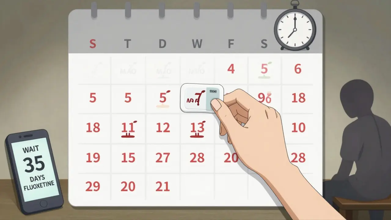 Calendario de 28 días mostrando la recuperación de enzimas MAO tras dejar EMSAM.