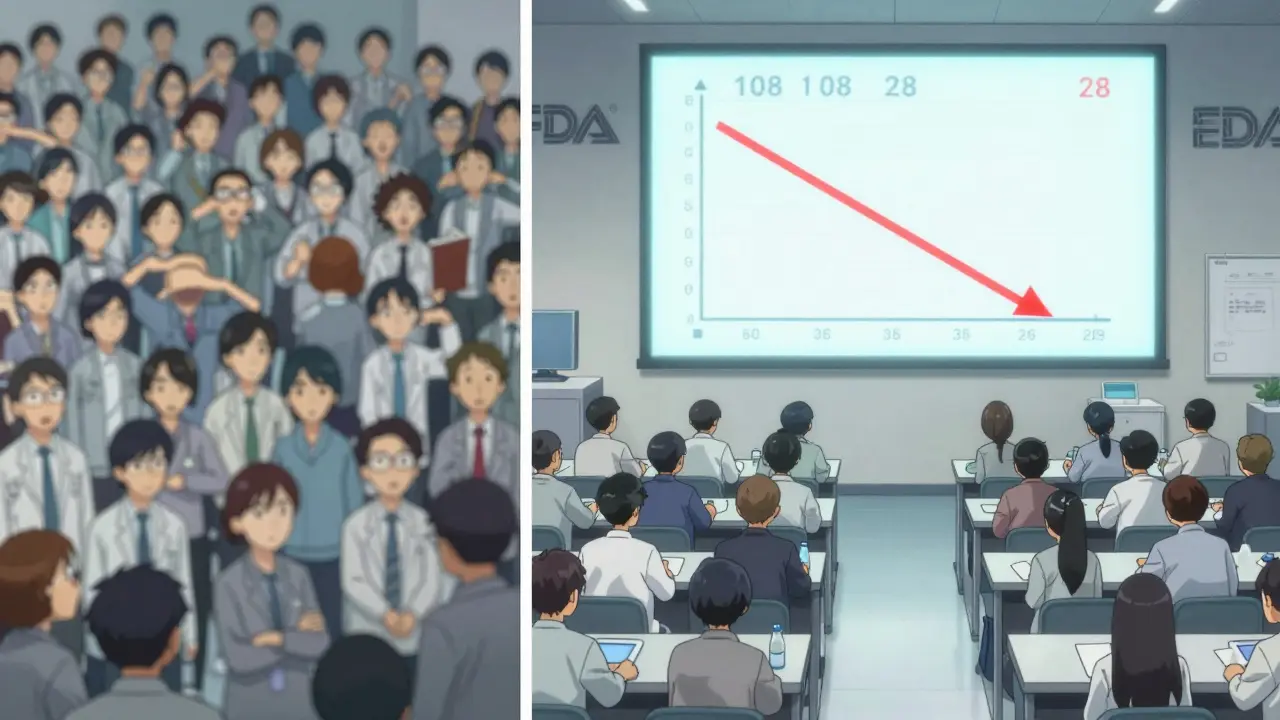 Comparación visual entre un estudio tradicional caótico y uno replicado eficiente con números de muestra reducidos.