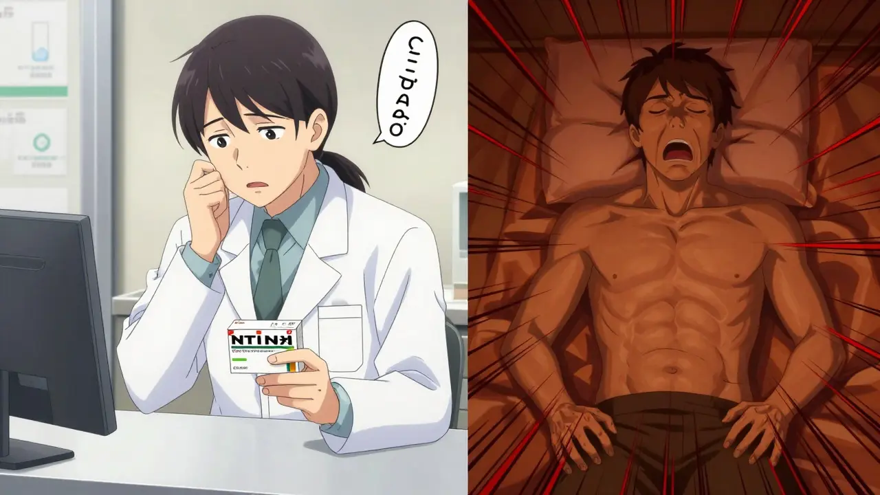 Farmacéutico duda entre medicamento genérico y de marca, con escenas de estabilidad y emergencia.