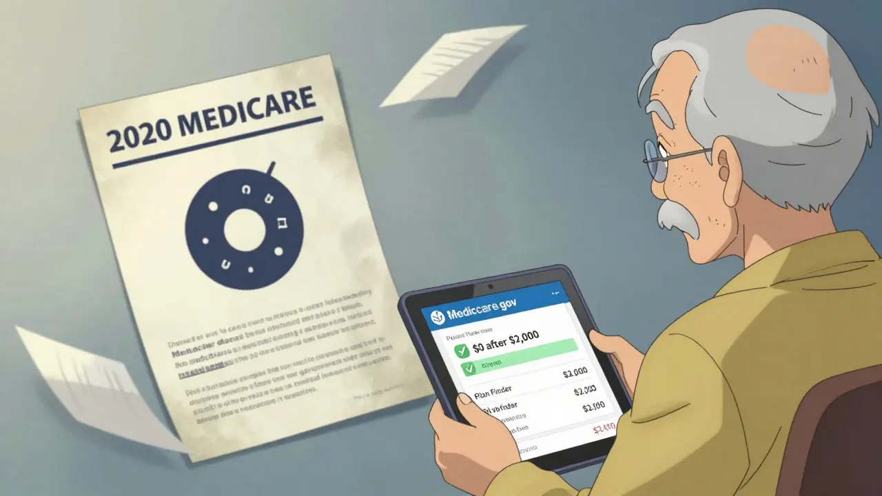 Comparación visual entre la antigua cobertura con "agujero" y la nueva estructura simple de Medicare Part D en 2025.