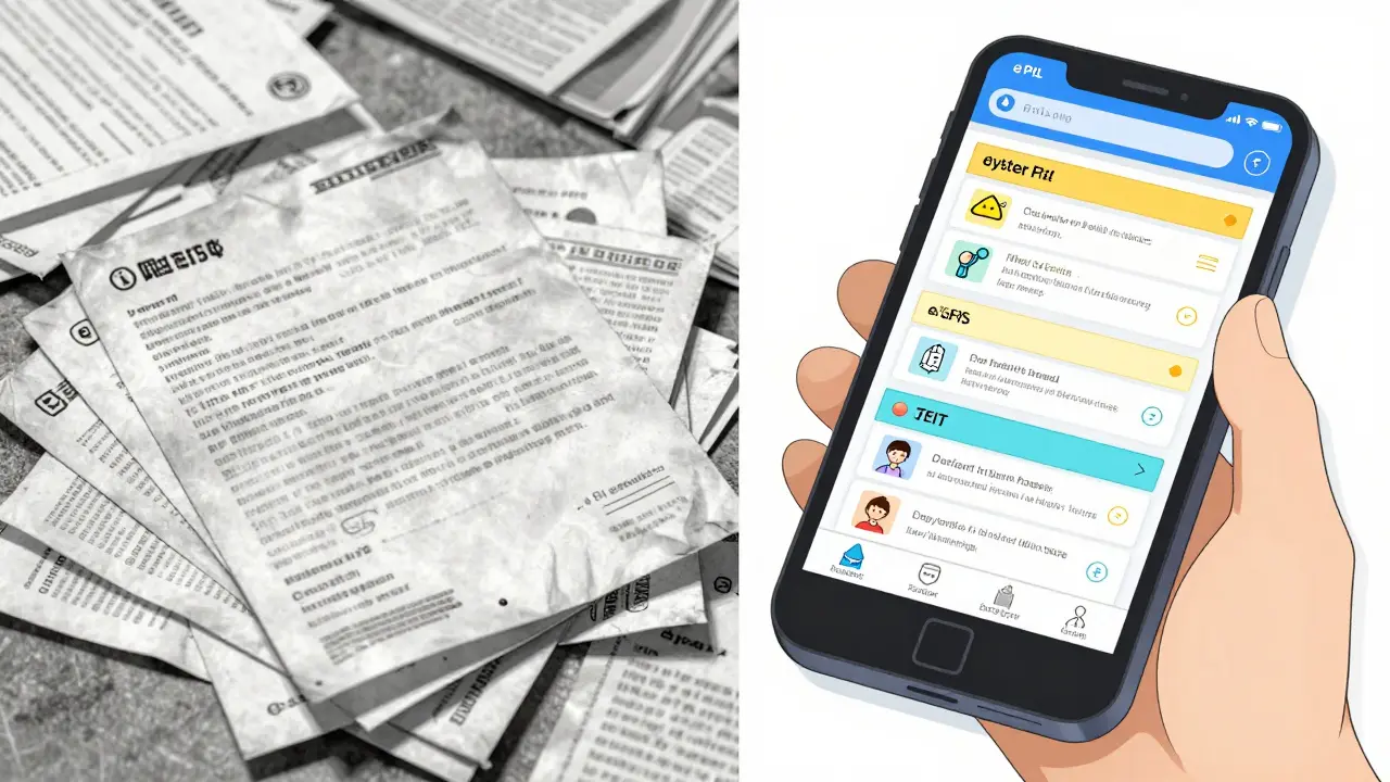 Comparativa visual entre un prospecto de papel antiguo y un prospecto digital dinámico.