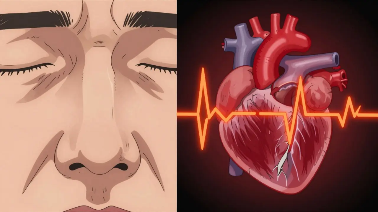 Representación conceptual de la vasoconstriction nasal y la taquicardia cardíaca.