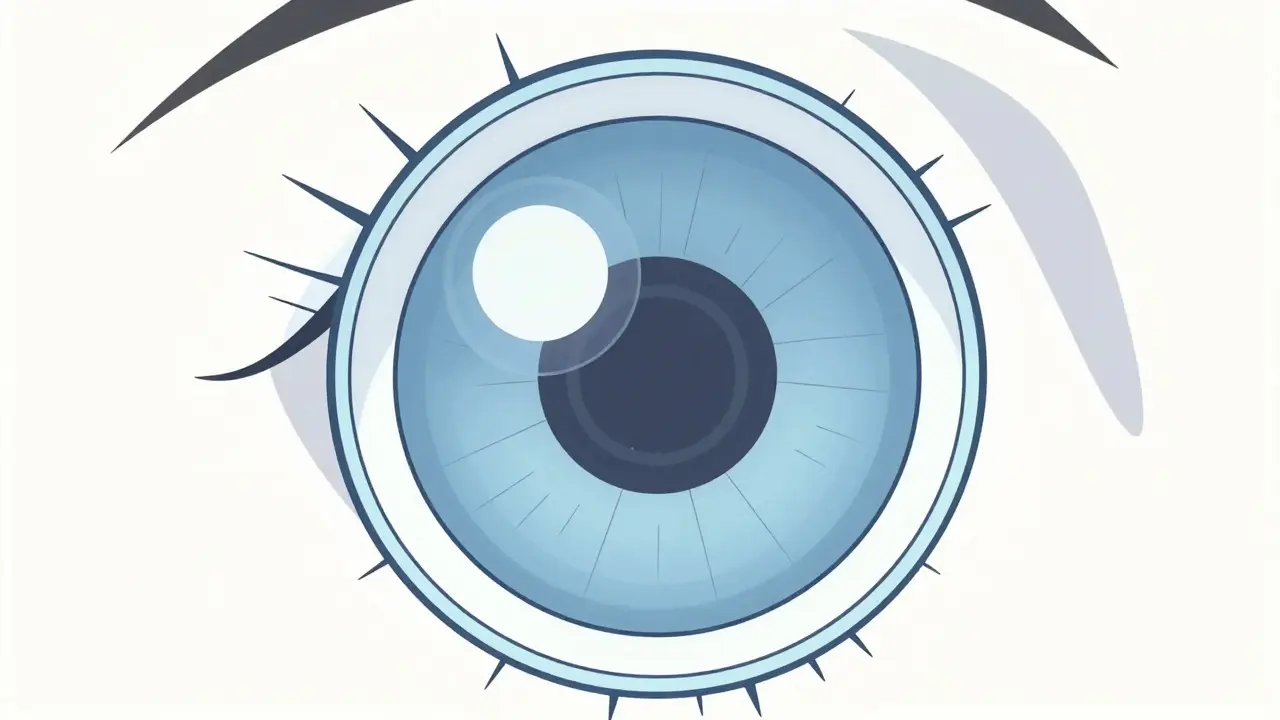 Diagrama anime del ojo mostrando el endurecimiento del cristalino