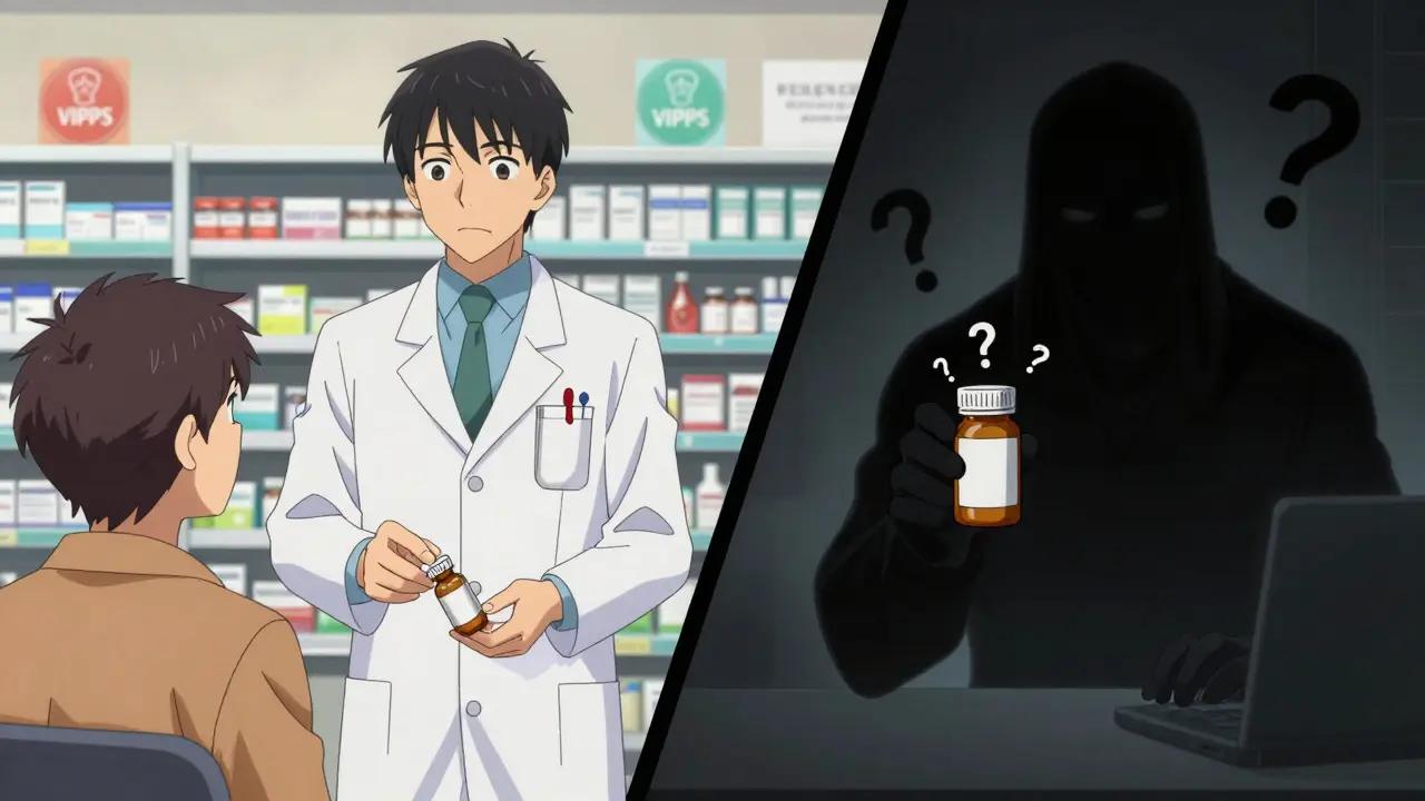 Farmacéutico confiable frente a vendedor fraudulento en anime