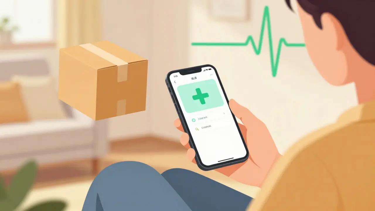 Persona segura comprando medicamentos online desde casa