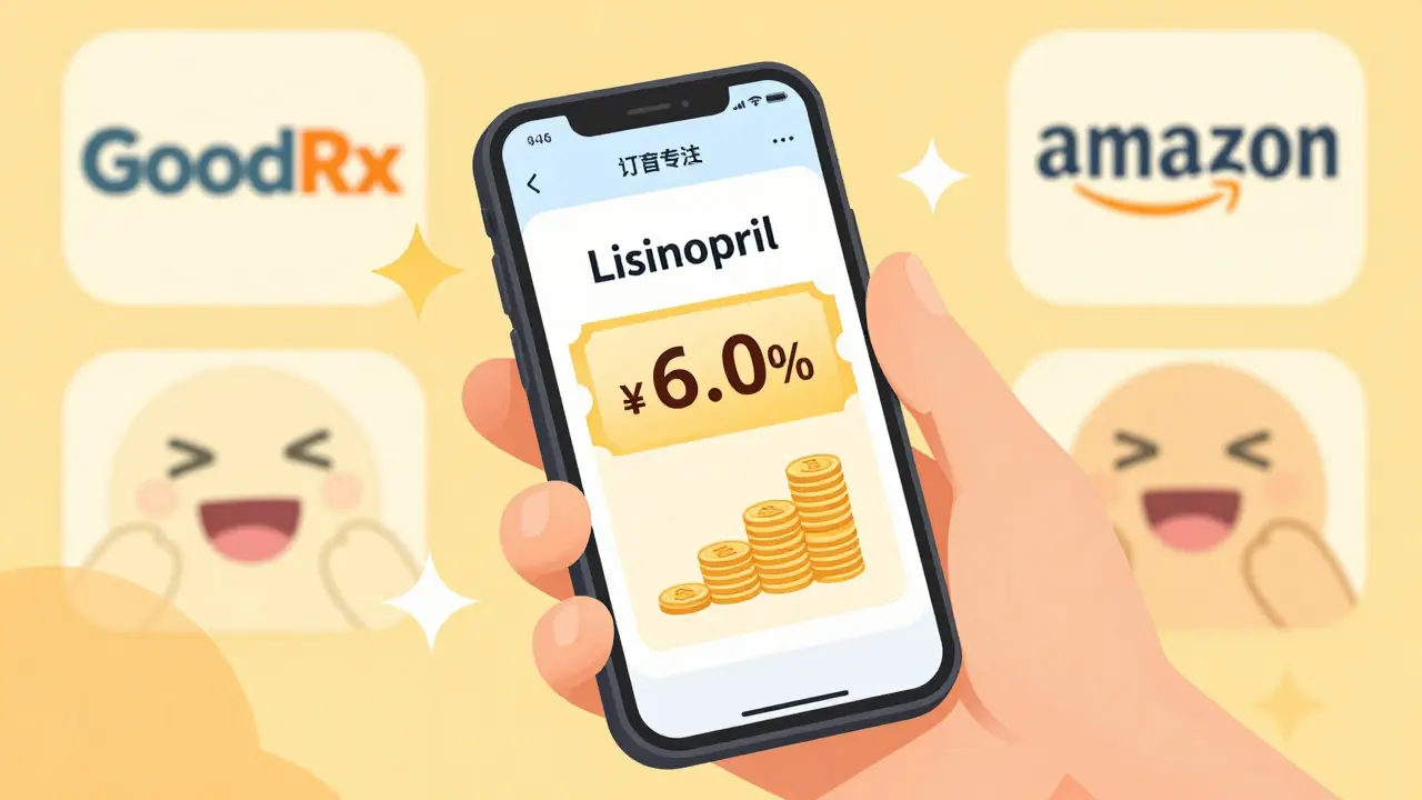 Usuario feliz ahorrando dinero con cupones de descuento en su teléfono