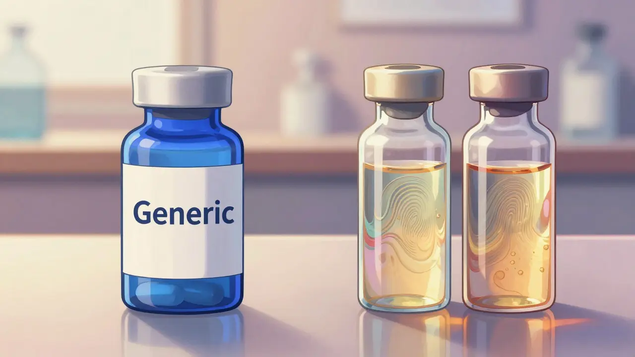 Viales de biosimilares con líquidos únicos frente a genéricos idénticos