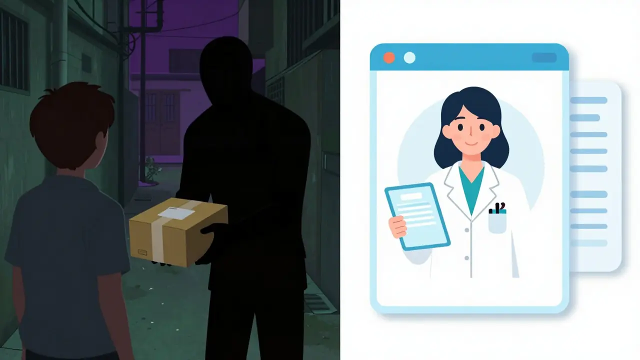 Comparación entre compra ilegal sospechosa y telemedicina segura