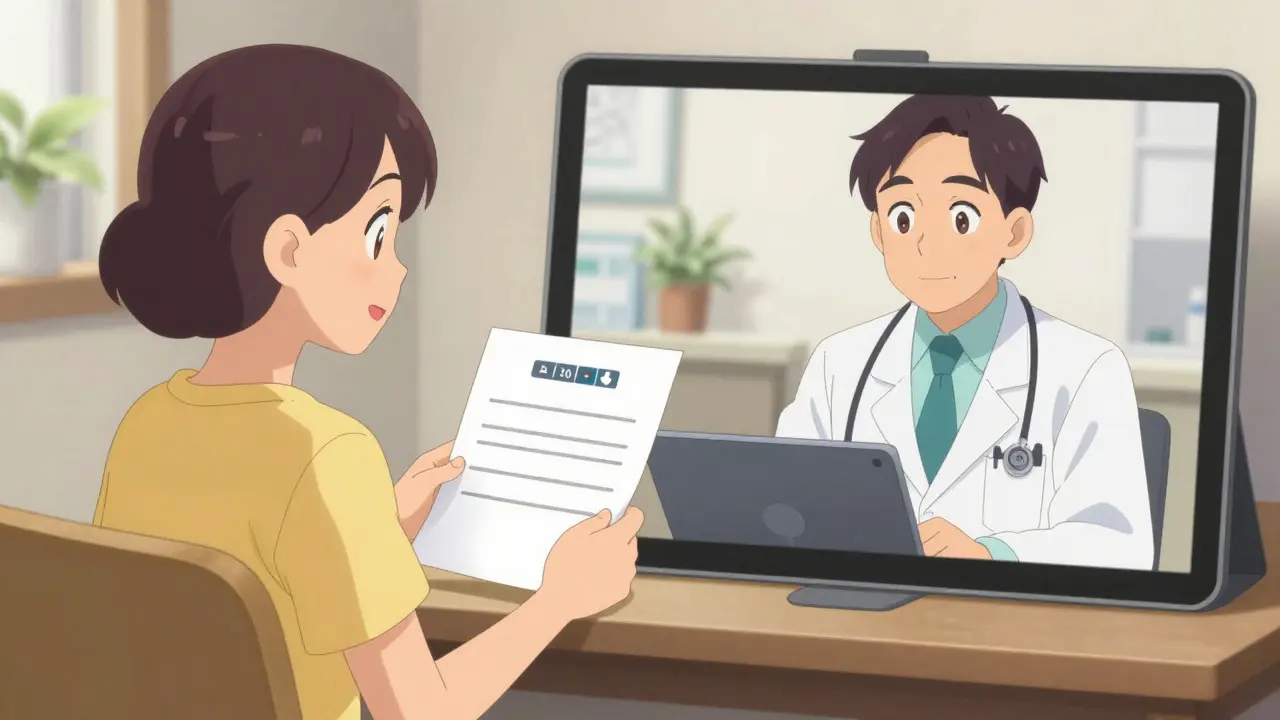 Paciente recibiendo receta electrónica mediante videollamada médica